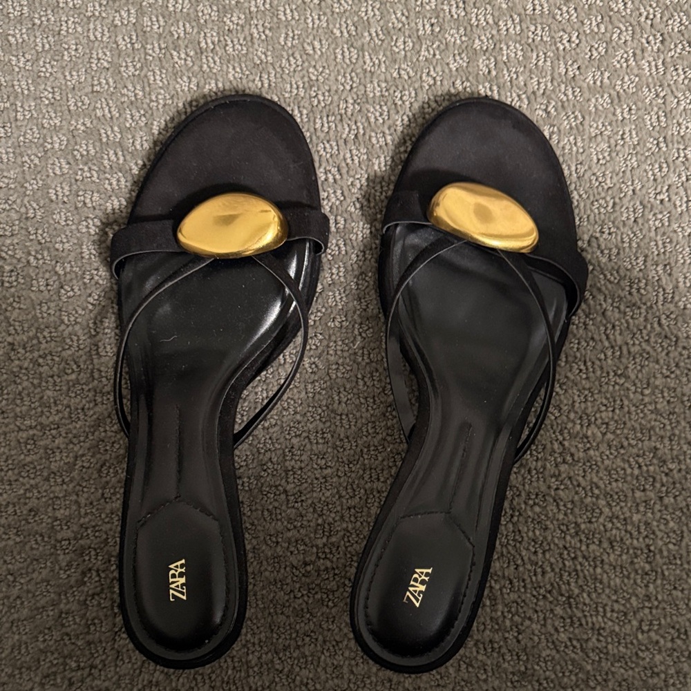 Zara Women's Black Mules with Gold Accent